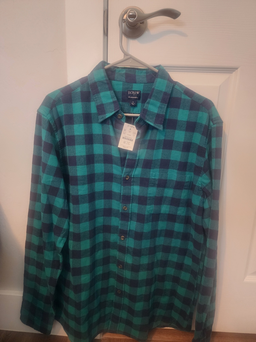 J. Crew Men’s Teal and Navy Plaid Button-Down Shirt